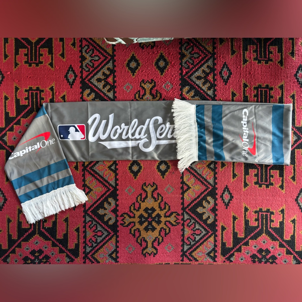 Gray World Series Scarf with Fringe